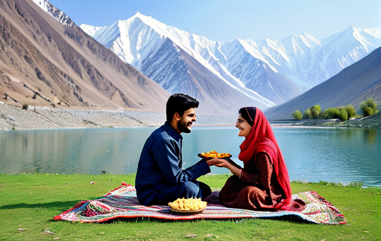 **
"A couple, fully clothed in modest traditional Pakistani clothing, enjoying a picnic by a serene lake in northern Pakistan, with snow-capped mountains in the background. They are smiling and holding hands, surrounded by a colorful picnic blanket and traditional Pakistani snacks. Safe for work, appropriate content, family-friendly, perfect anatomy, natural proportions, professional photography, high quality, clear details."
**